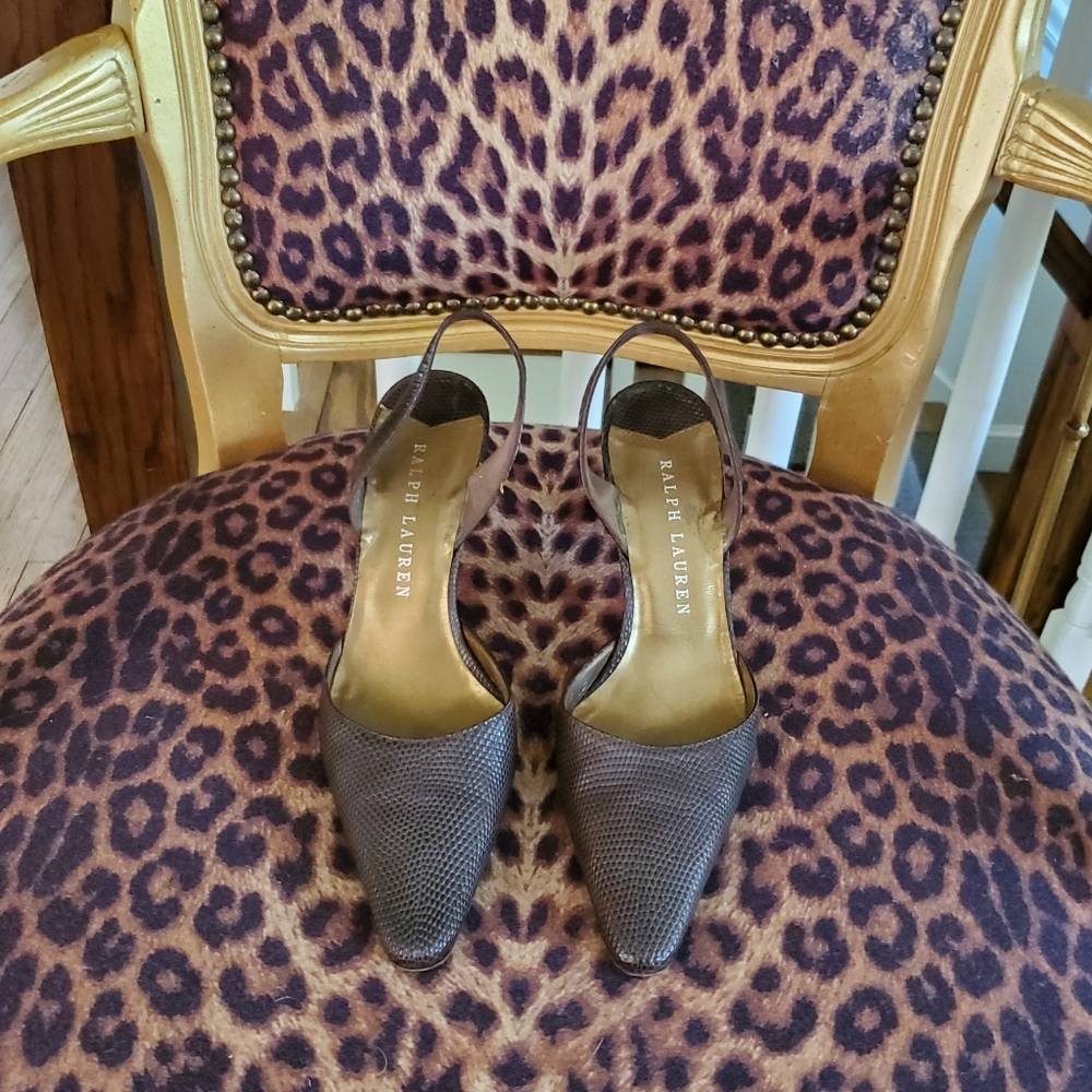 Ralph Lauren brown lizard slingbacks size 6 very good condition.